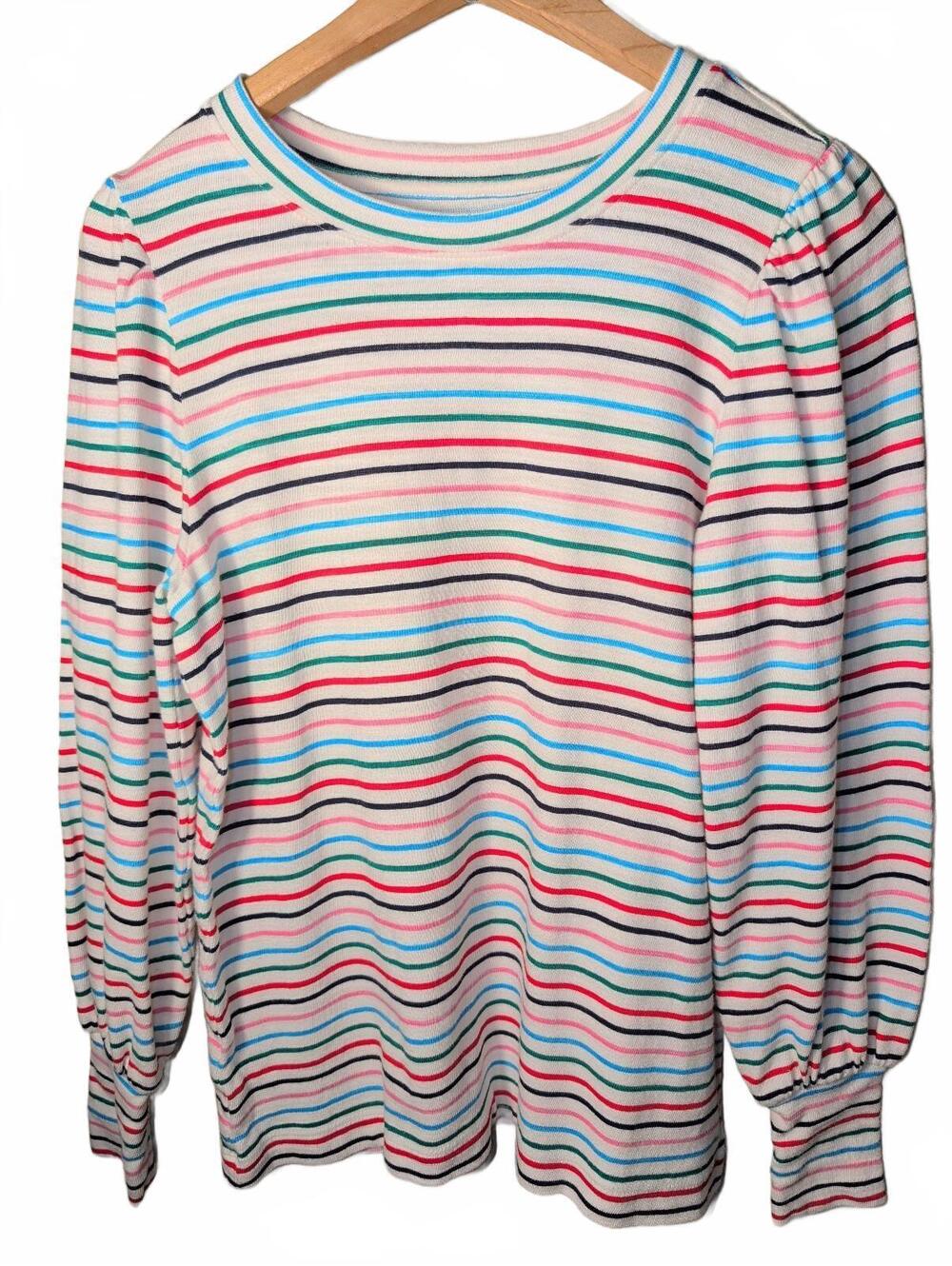 LOFT Womens Size Small Long Sleeve Striped Cotton Shirt Puff Sleeve Colorful